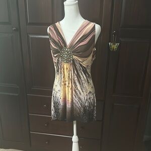 VENUS Red Ruched Sheath Mini Dress Plunge Neckline